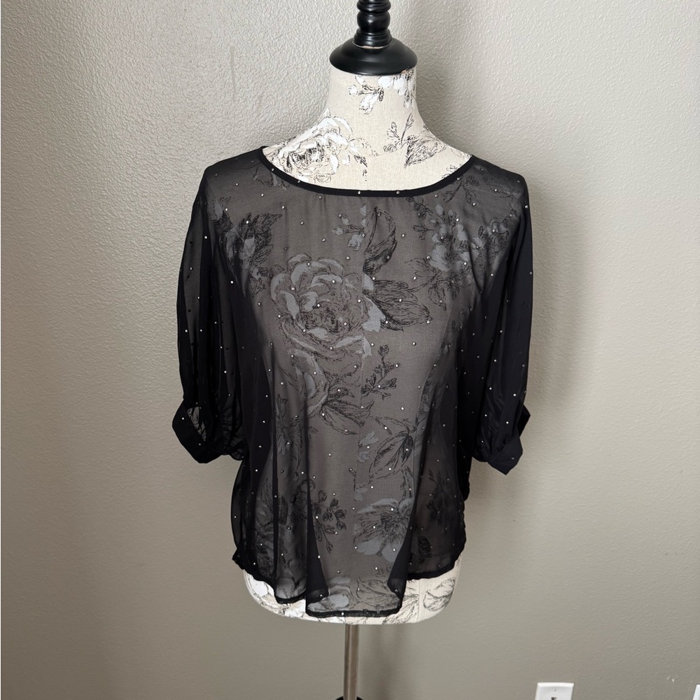 Elegant Black Sheer silver studded top